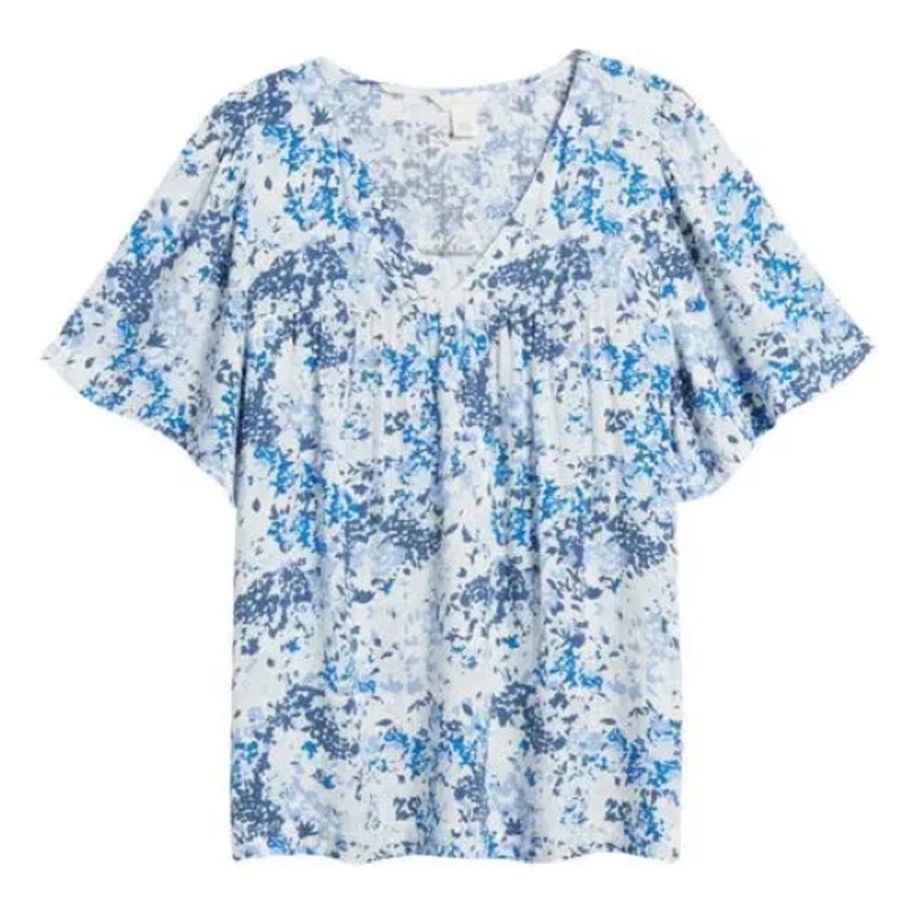 Caslon Blue and White Flutter Sleeve Blouse - Picture 7 of 12